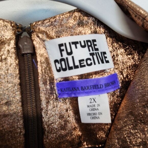 Future Collective Metallic Blouse Size 2X Puff Shoulder Futuristic Holiday Glam - Picture 11 of 15